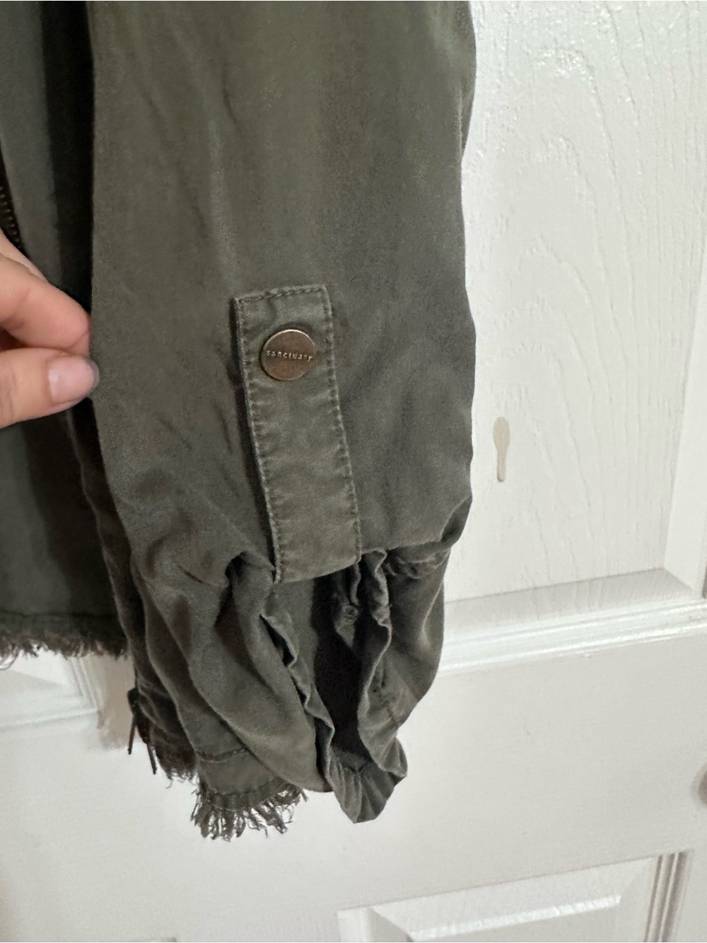 Sanctuary Utility Jacket M Army Green Frayed Hem Lyocell Military Lightweight - Picture 7 of 10